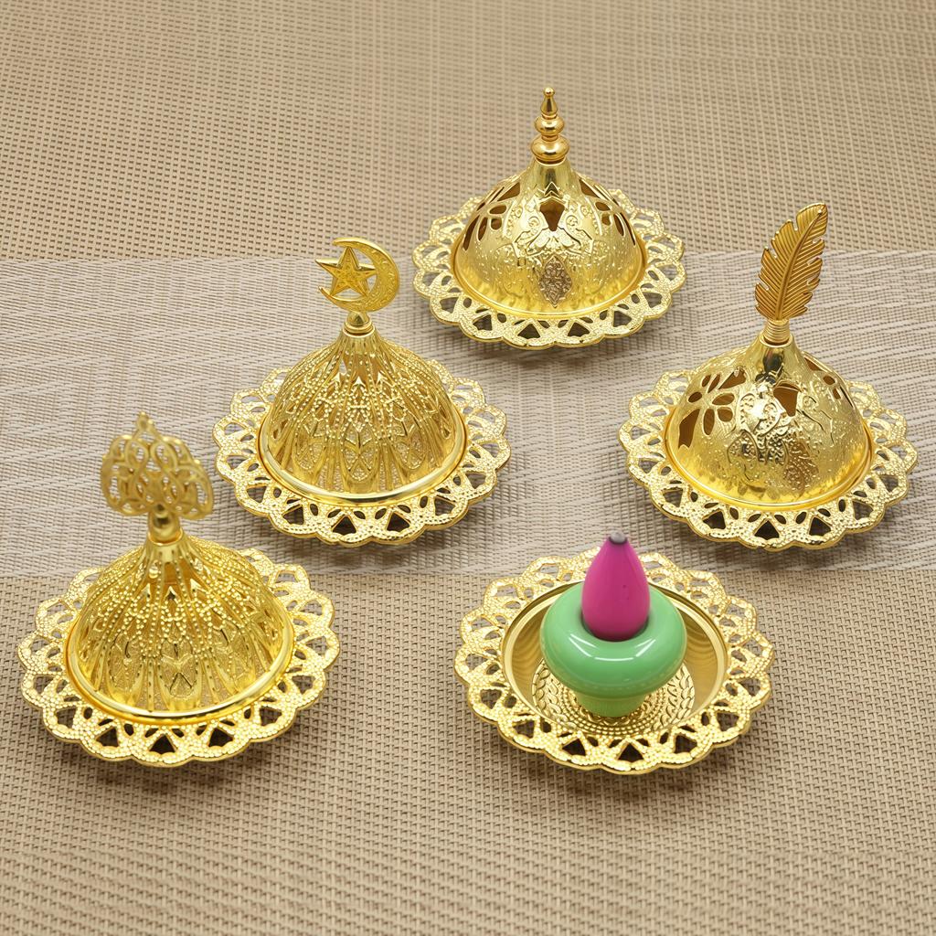 Eid Mubarak Mini Crown Retro Copper Hollow Out Incense Stick Burner Holder Golden Burner Catcher Home Decoration Sandal