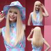 Peruci blonde lungi din păr sintetic, drepte naturale, Cosplay Lolita, perucă drăguță cu breton pentru femei, peruci din fibre rezistente la căldură