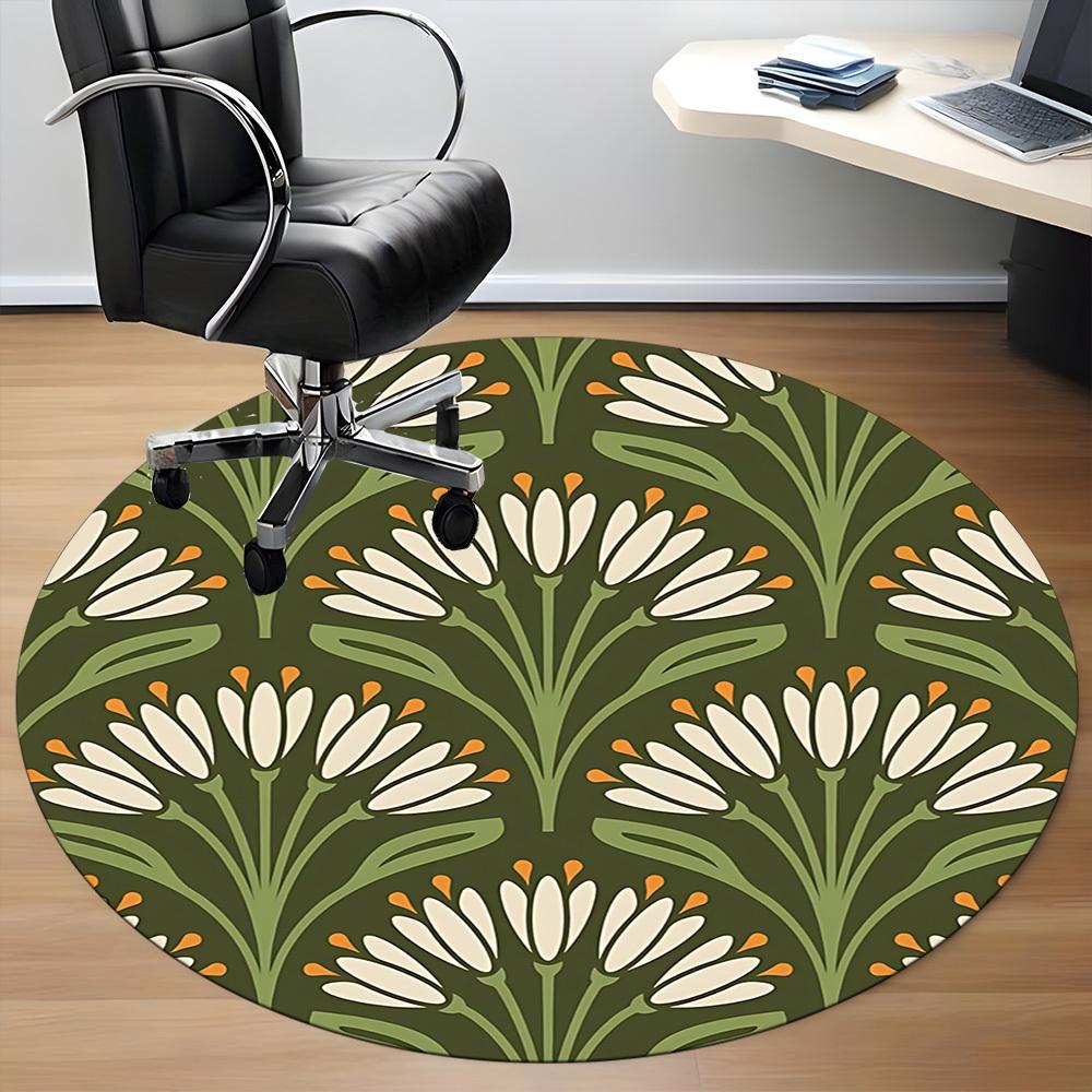 1pc Floral Pattern Office Round Area Rug, Indoor Mat Suitable For Office, Under Office Chairs Bedroom Living Room Home Decor, Room Deco 177