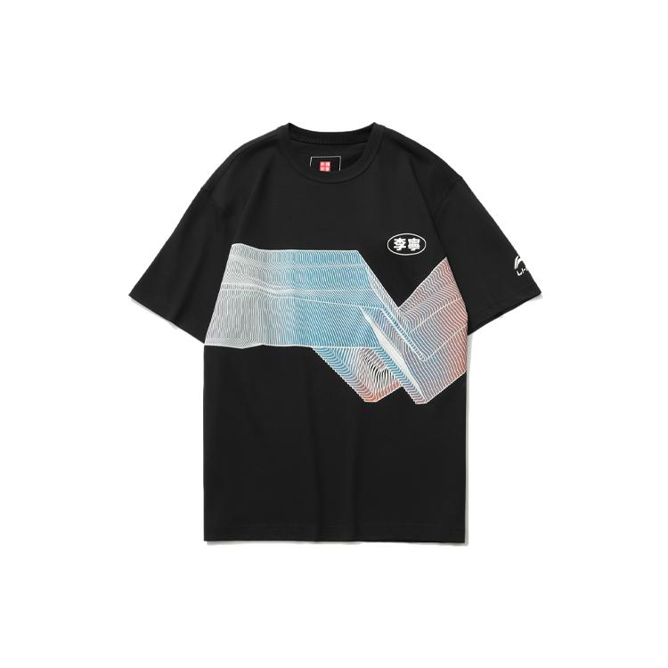 Li Ning Sports Fashion Collection T Shirts Men's Black Crew Neck Moderate Straight Fit AHSR259-1