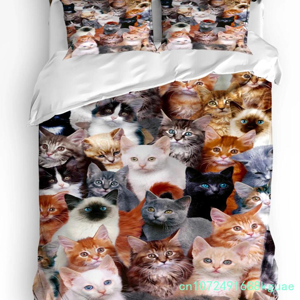 Haustier Katze Niedliche Rosa Nelkenblumen 3tlg. Bettwäscheset Für Schlafzimmer Doppelbett Heimtextil Bettbezug Steppdeckenbezug Kissenbezug
