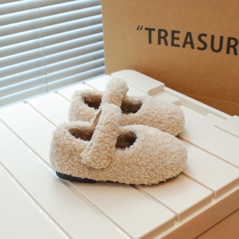 

Fashion Winter New Children Flat Shoe Warm Kids Casual Shoe Plush Fur Cover Toe Light Non-slip Leisure Comfy Boys Girls Shoes 25 абрикосовий