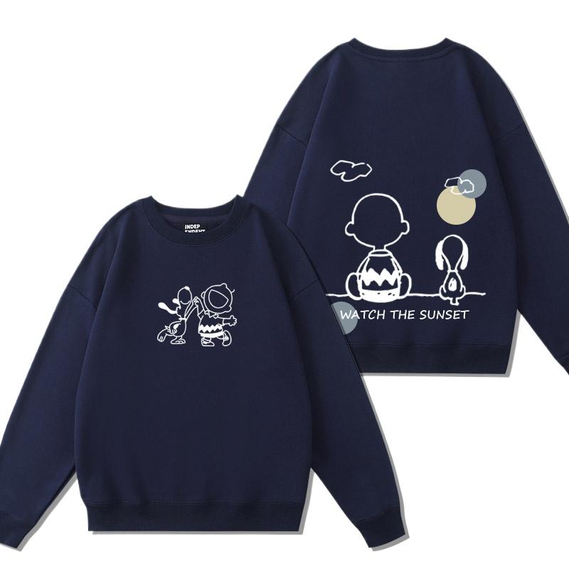 Snoopy tegneserie hettegenser dame rund hals topp dame hettegenser par løs avslappet hettegenser pars rund hals topp par hettegenser