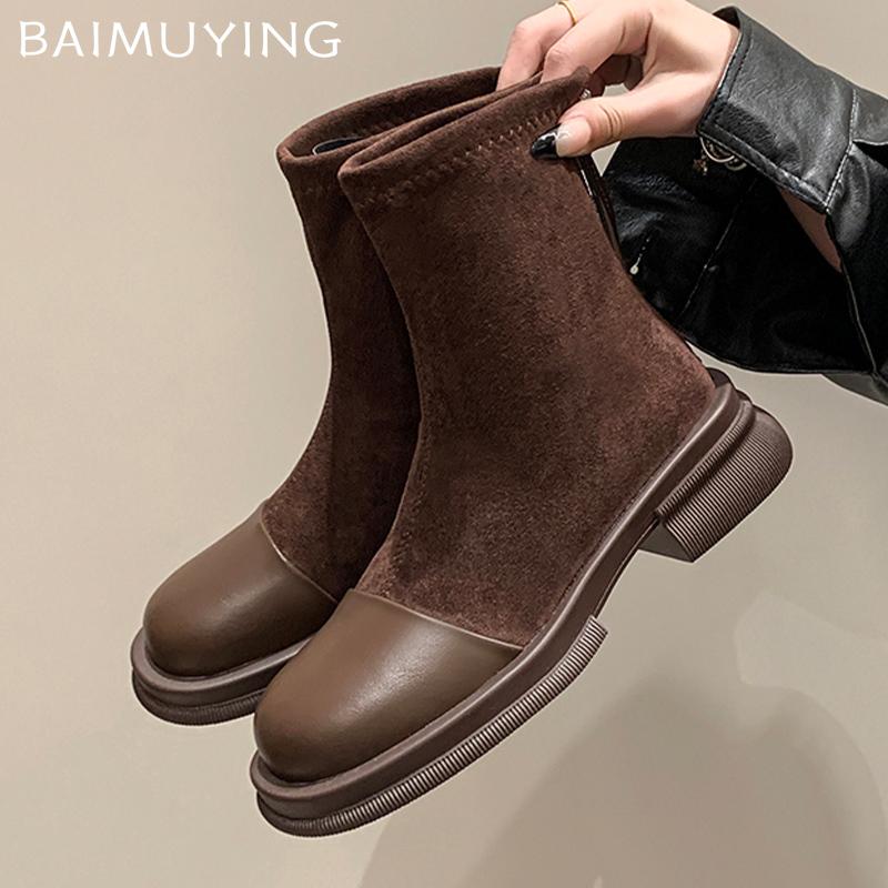 Semsket skinn Flats Dame Ankelstøvletter Designer Varme Bomullssko Vinter Nytt Merke 2025 Trend Klassisk Goth Gladiator Glidelås Botas Mujer