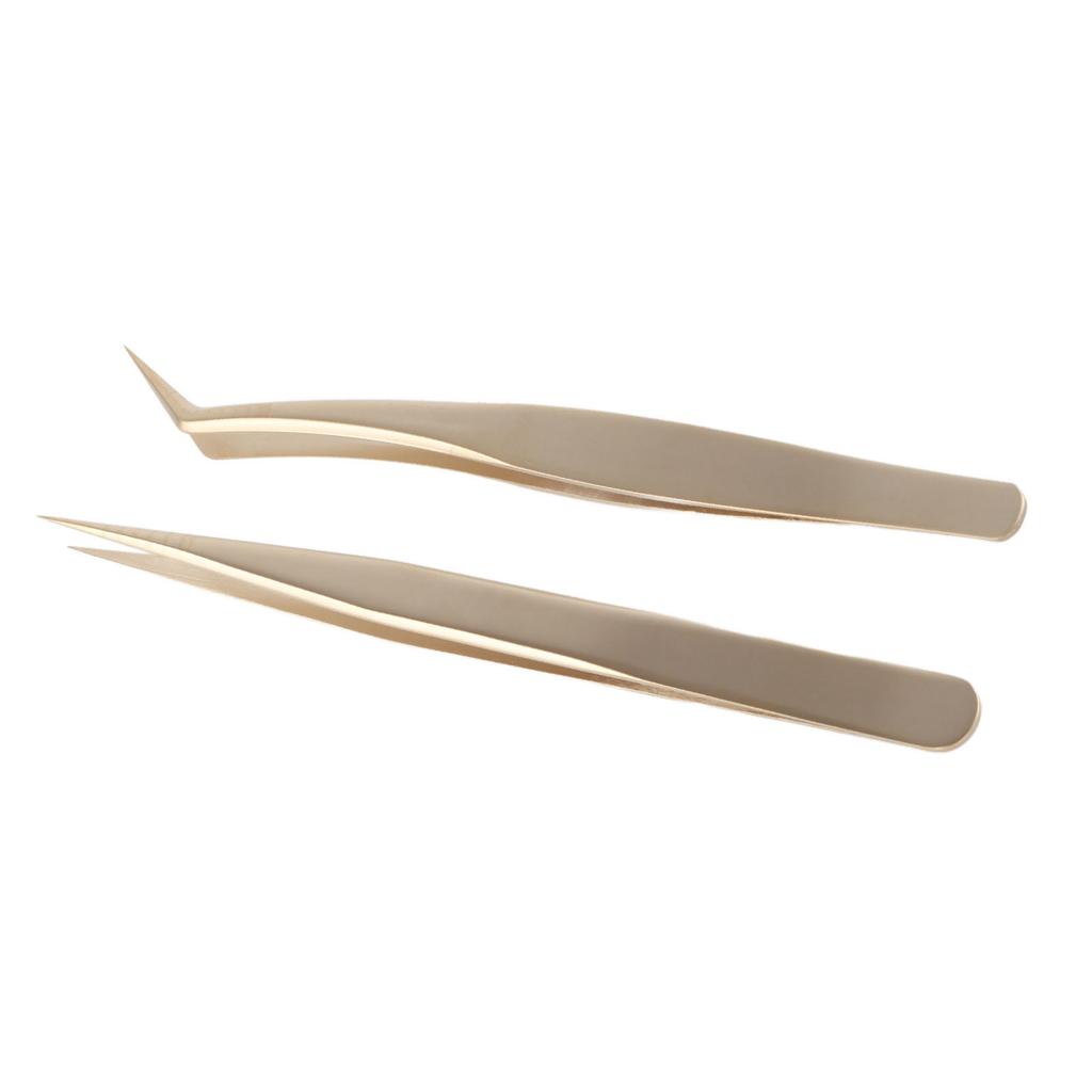 2 Stück Wimpernverlängerungs-Pinzetten-Set Edelstahl Präzise Volumen Einzelne Falsche Wimpern