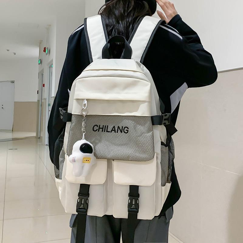 

School bag fashionable new backpack junior high school high school students simple trendy cool backpack білий