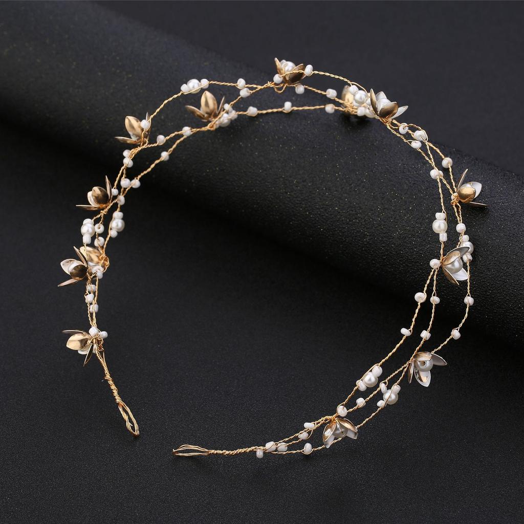 Fashion Bridal Wedding Gold Color Hair Accessories for Women Girl Flower Hair Jewelry Headpiece Headdress Party Hair Band Tiara