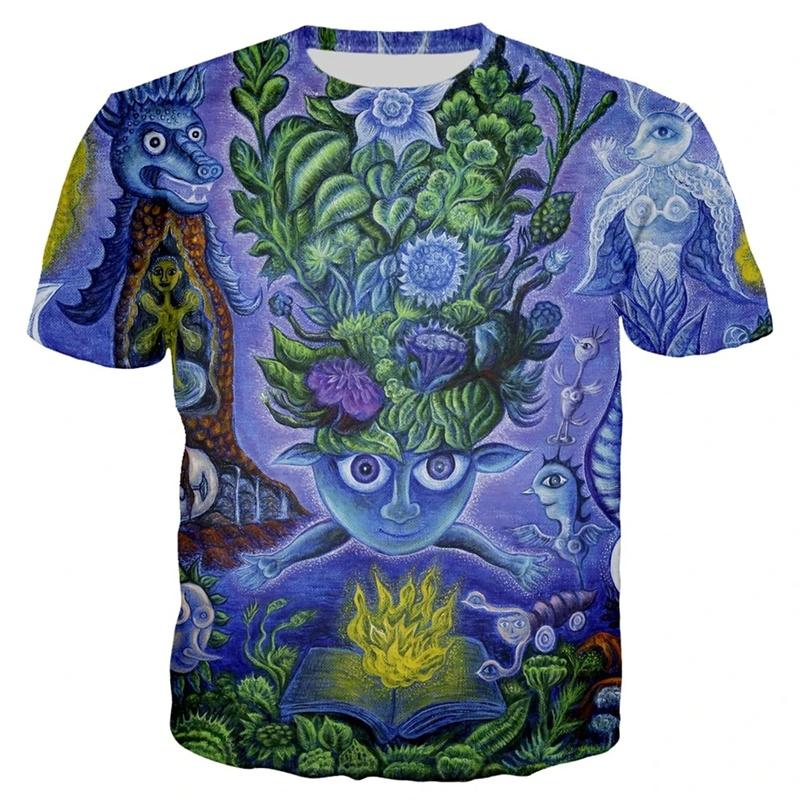 3D Printed New World Happy Garden T Shirt Men Oil Painting Graphic T-Shirts Fashion Short Sleeve Tops Oversized Round Neck Tees