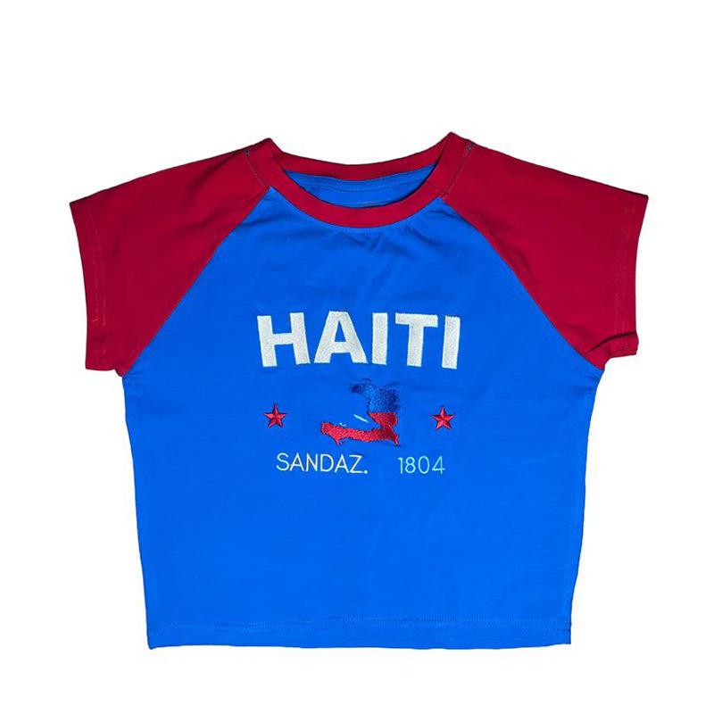 

Европейская и американская летняя женская футболка с круглым вырезом и вышивкой букв в простом стиле L