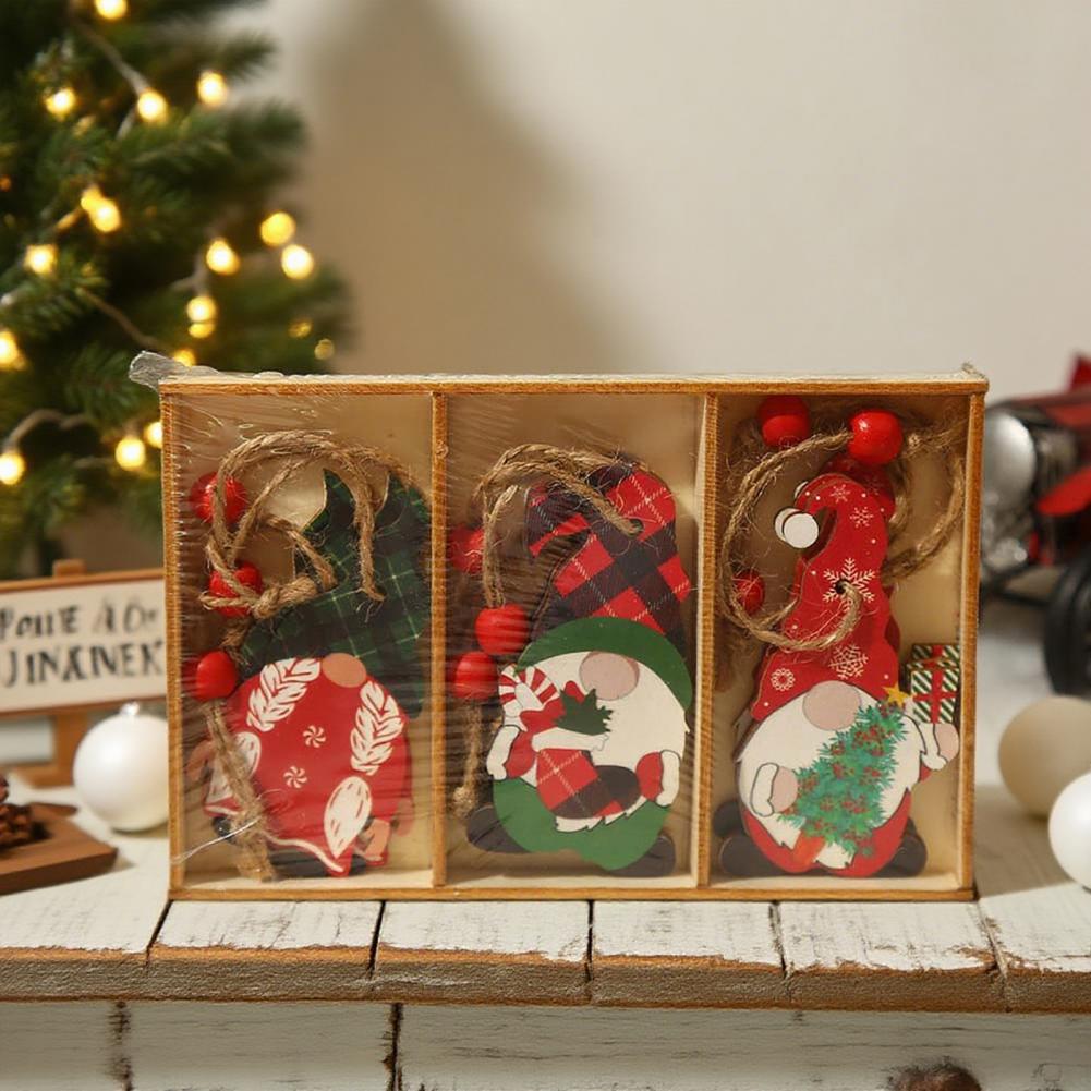 9Pcs Wooden Christmas Tree Hanging Decorations Handmade Elf Gnome Doll Ornaments Xmas Tree Home Holiday Decor