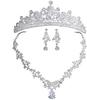 Wedding Tiara Necklace and Earrings Sparkling Zirconia Crystal Bridal Christmas Gift [misaki] 3-piece Set, Flower, Accessories, Bride, Birthday,