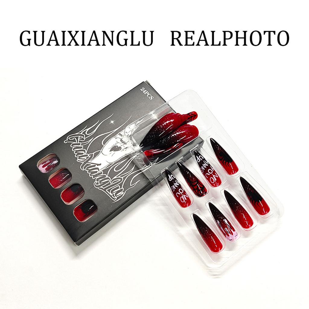 Halloween Press On Nails Almond Fake Nails Spider Acrylic Nails Glossy False Nails Stick On Nails Full Cover Fake Nails
