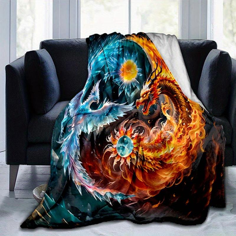 1pc The Dance of Fire and Ice Dragons Blanket  Soft Warm for Home Decor, Living Room, Travel, Camping, Car Blankets, Beach