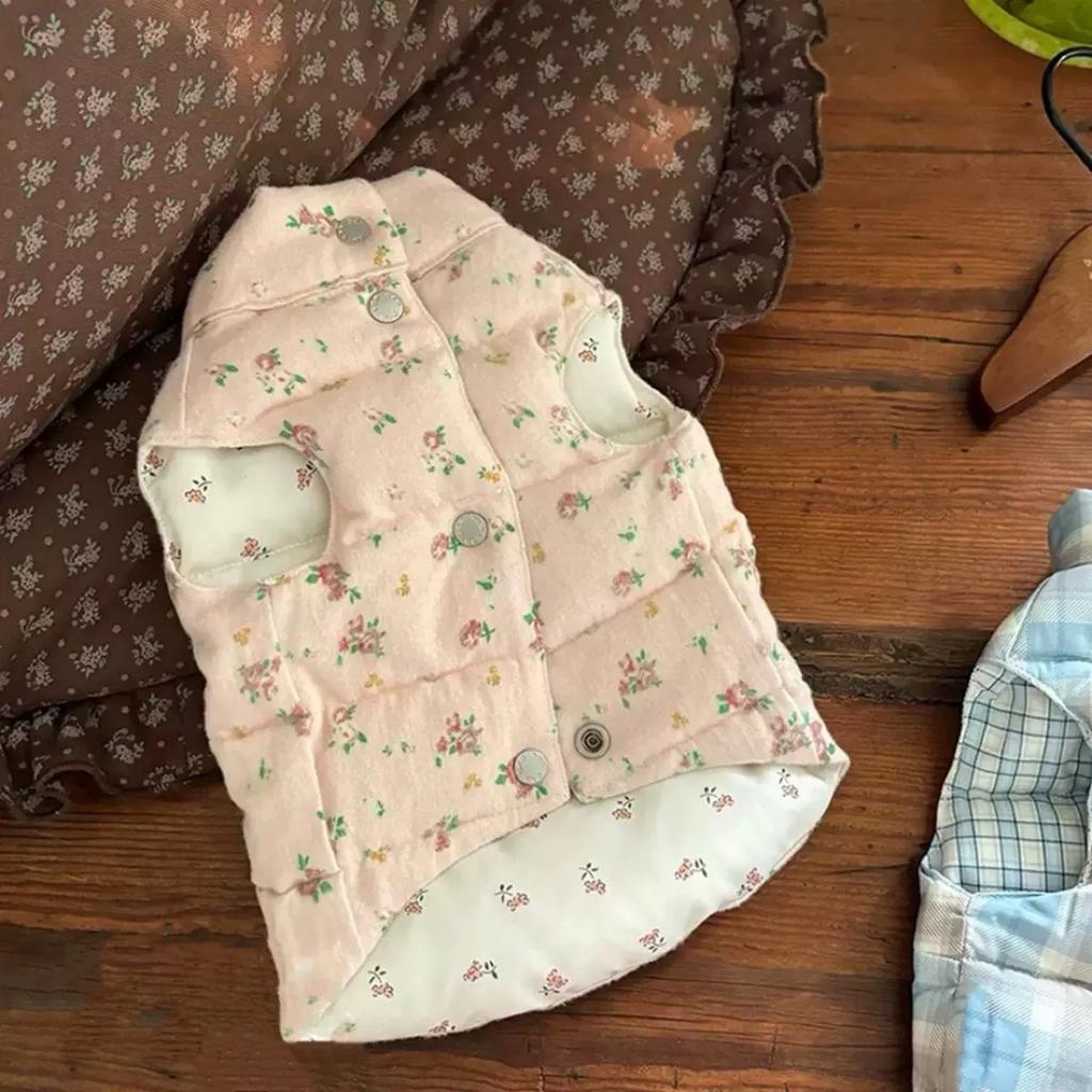 Autumn and Winter Pet Thick Floral Vest Keep Warm Cat Winter Checkered Coat Puppy Clothes Dog Clothes for Small Dogs