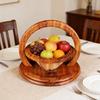 Wood Fruit Basket with Heart-Shaped Partition Hand-Carved Decorative Serving Tray for Fruits Nuts Snacks Multifunctional Home Decor