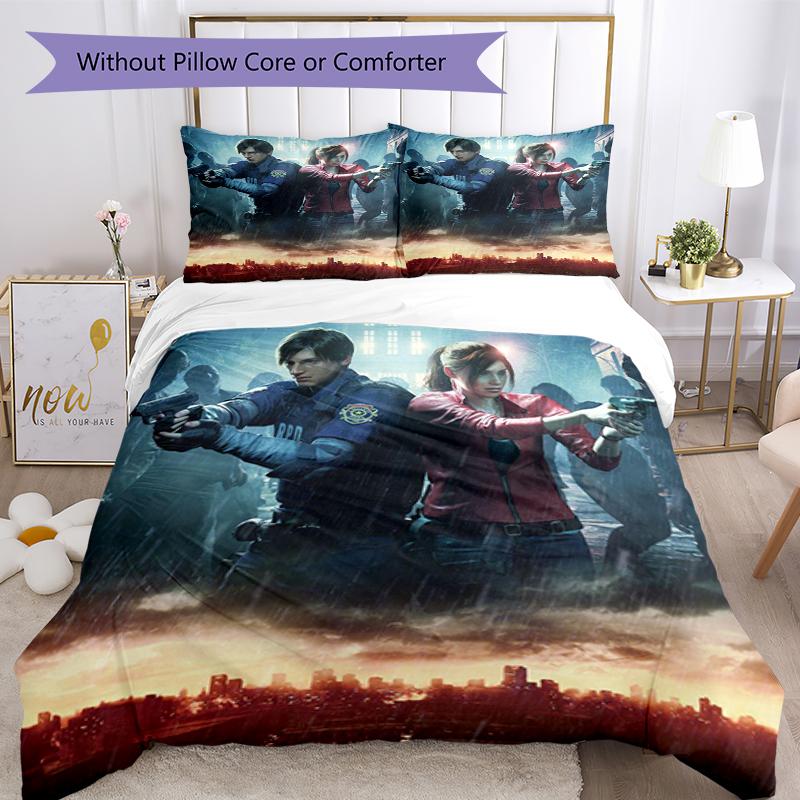 3pcs Resident Evil Bedding Set Duvet Cover Closure Includes 1 Duvet Cover & 2 Pillowcases, Soft and Comfortable for All Seasons.