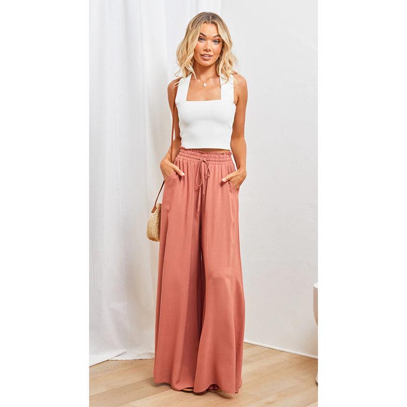 Euro-American Summer Wide-Leg High-Waisted Women's Culottes with Elastic Waistband