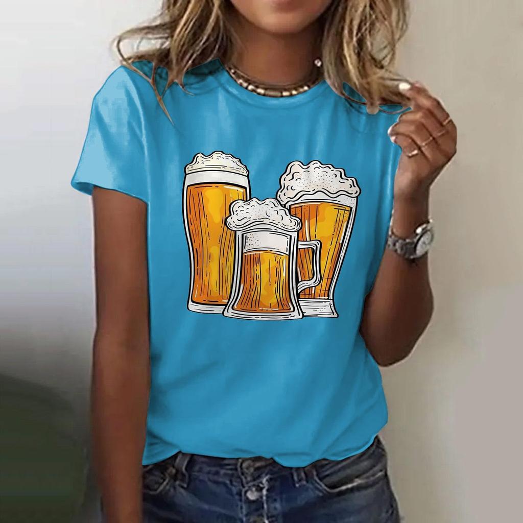 Women's Casual Pullover Short Sleeve T Shirt Oktoberfest Beer Festival Graphic Top Crew Neck Tee