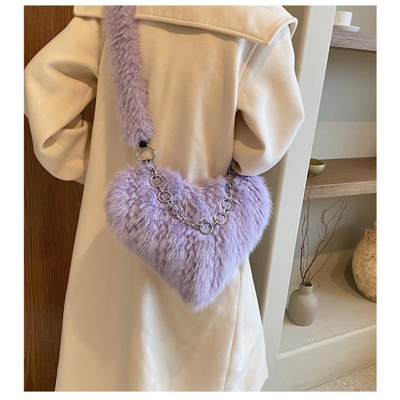 Special-shaped Love Bag Women's New Imitation Fox Fur Armpit Western-style All-matching Single-shoulder Chain