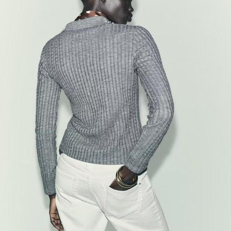 Za Export New Arrival Women's Clothing ZR Fashion Style Fashion All-Match Jewelry Neckline Cut Knitting Outwear 8779653