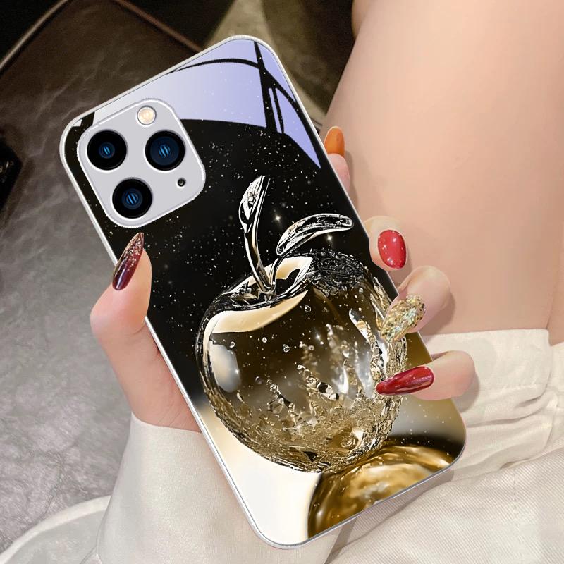 Transparente Kristall-Apfel-Hülle für iPhone 16 Pro Max 15 Pro 14 13 12 Mini 11 XS M Ax XR 7 8 Plu SE 2022 Hülle aus gehärtetem Glas