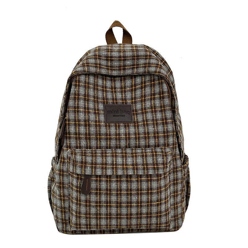 Schoolbag Mori ins wind corduroy plaid schoolbag for female junior high school students large capacity casual versatile backpack travel backpack