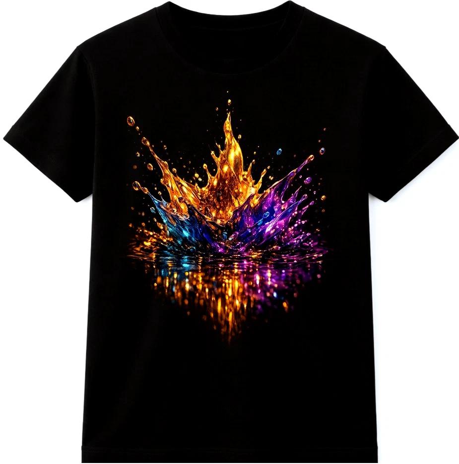 Paint Splash T Shirt Colorful Liquid Water Explosion Graphic Tee M