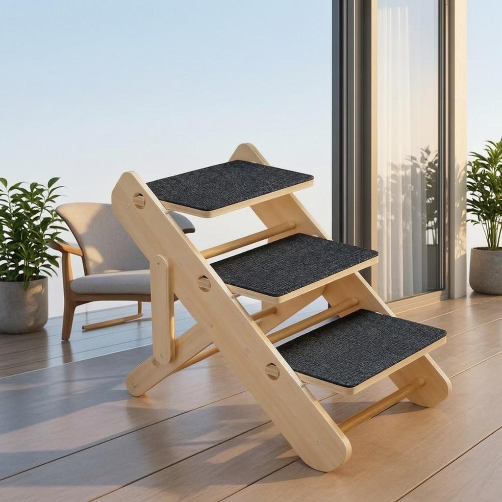 Wooden Pet Staircase Portable Adjustable Dog Ramp for Sofa Access