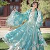 [Housaku Co., Ltd.] Ancient Hanfu Classical Beauty Elegant Chinese Court Costume Cosplay Set Tang Suit Haori Long Skirt Set (Green and Blue, L)