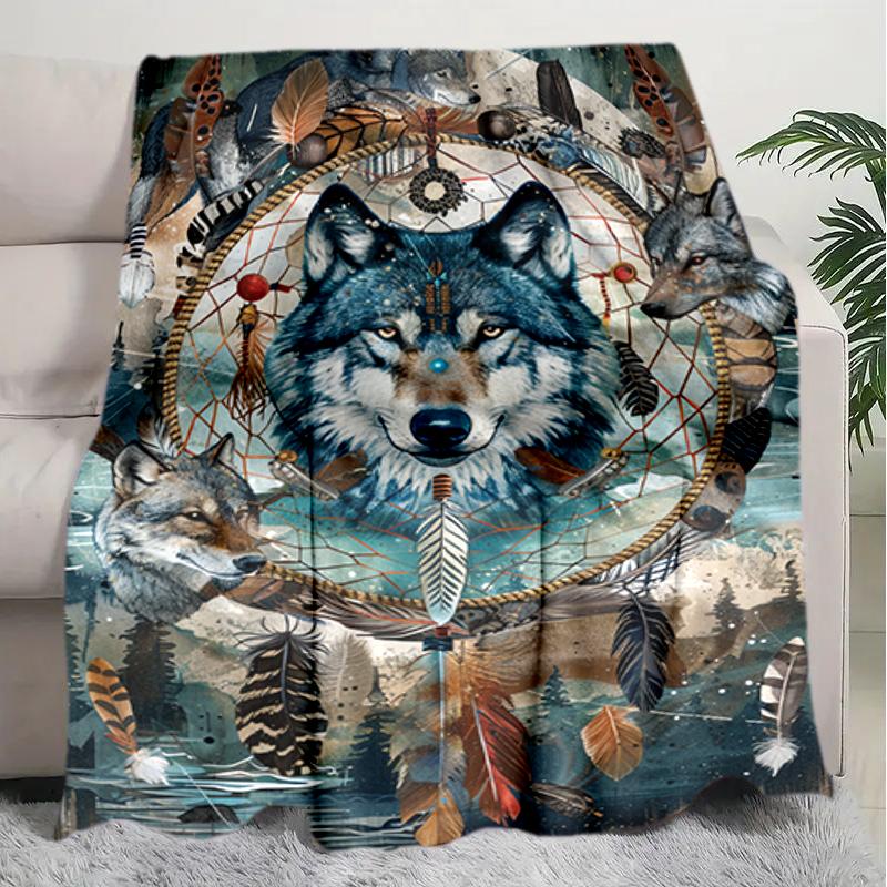 1PC Wolf Elements printed blanket, all season lightweight home office outdoor nap multifunctional blanket A9