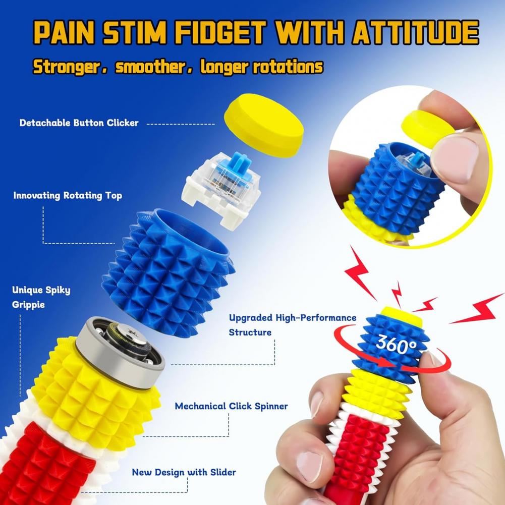 5-in-1 Spiked Roller Toy 3D Printed Spiky Pain Stim Keychain Pocket Mini Sensory Fidget Toy for Anxiety Stress Relief