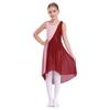 Girls Sparkly Sequin Dress Contrast Color Design Sleeveless Round Neckline Irregular Hem Stage Performance Outfit