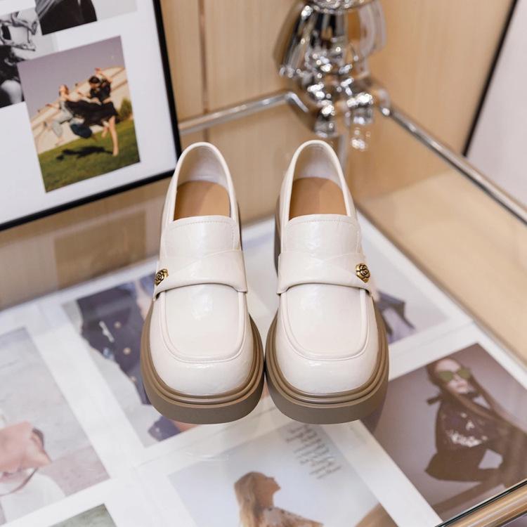 Women's 2025 British Style Loafers - Versatile Thick Sole Slip-on Leather Shoes for Spring & Autumn