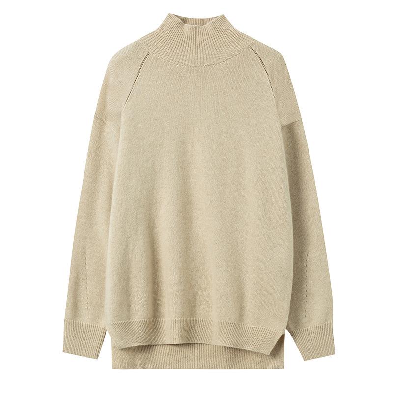 

Ленивый ветер 0 кашемировый трикотажный базовый свитер с полуворотником для женщин, с дизайнерским акцентом, с разрезом и тонкий, кашемировый свитер для женщин L бежевый