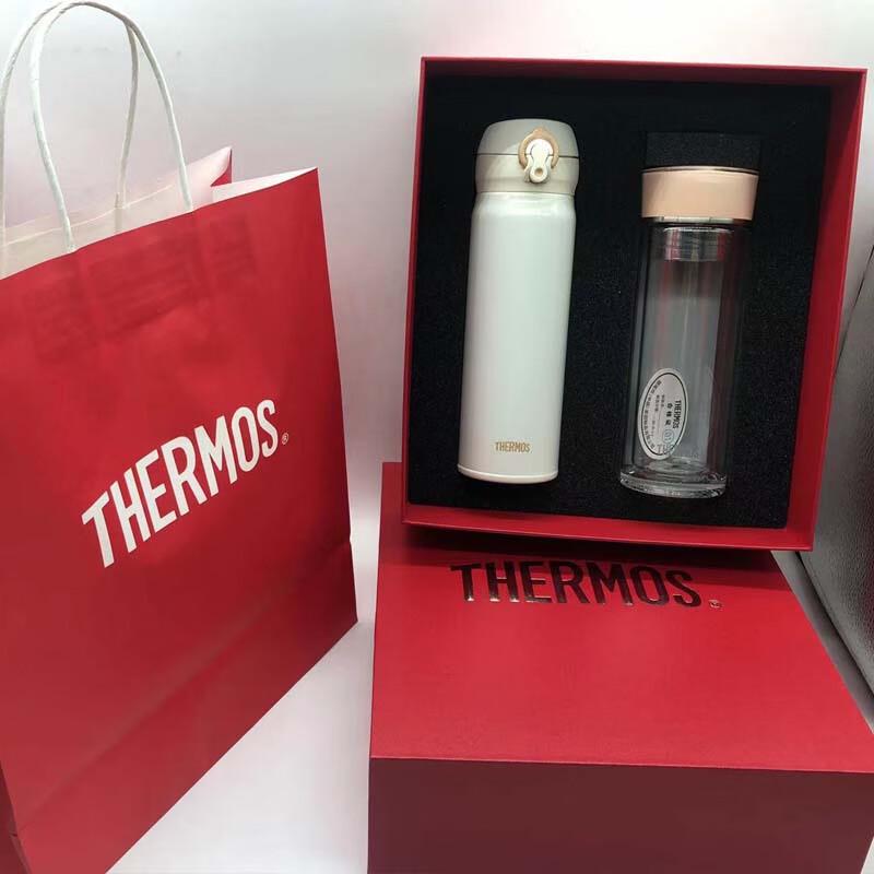 Thermos 500ml Vacuum Flask & Double-Wall Glass Cup Set