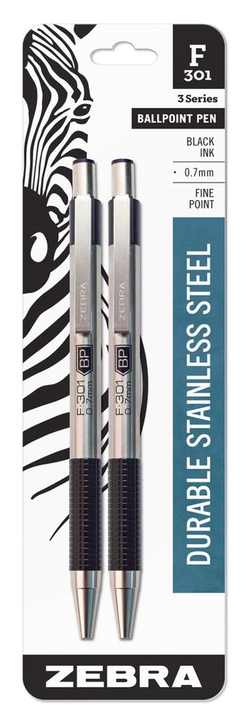 Retractable Ballpoint Black 2 per Pack F-301 Pen, Ink, Fine, (item)