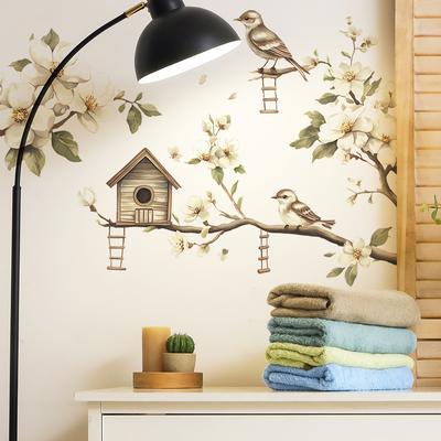 Branches d'Arbre Magnolia Cabane d'Oiseau Chambre Salon Bureau Fond Aménagement Paysager Autocollant Mural