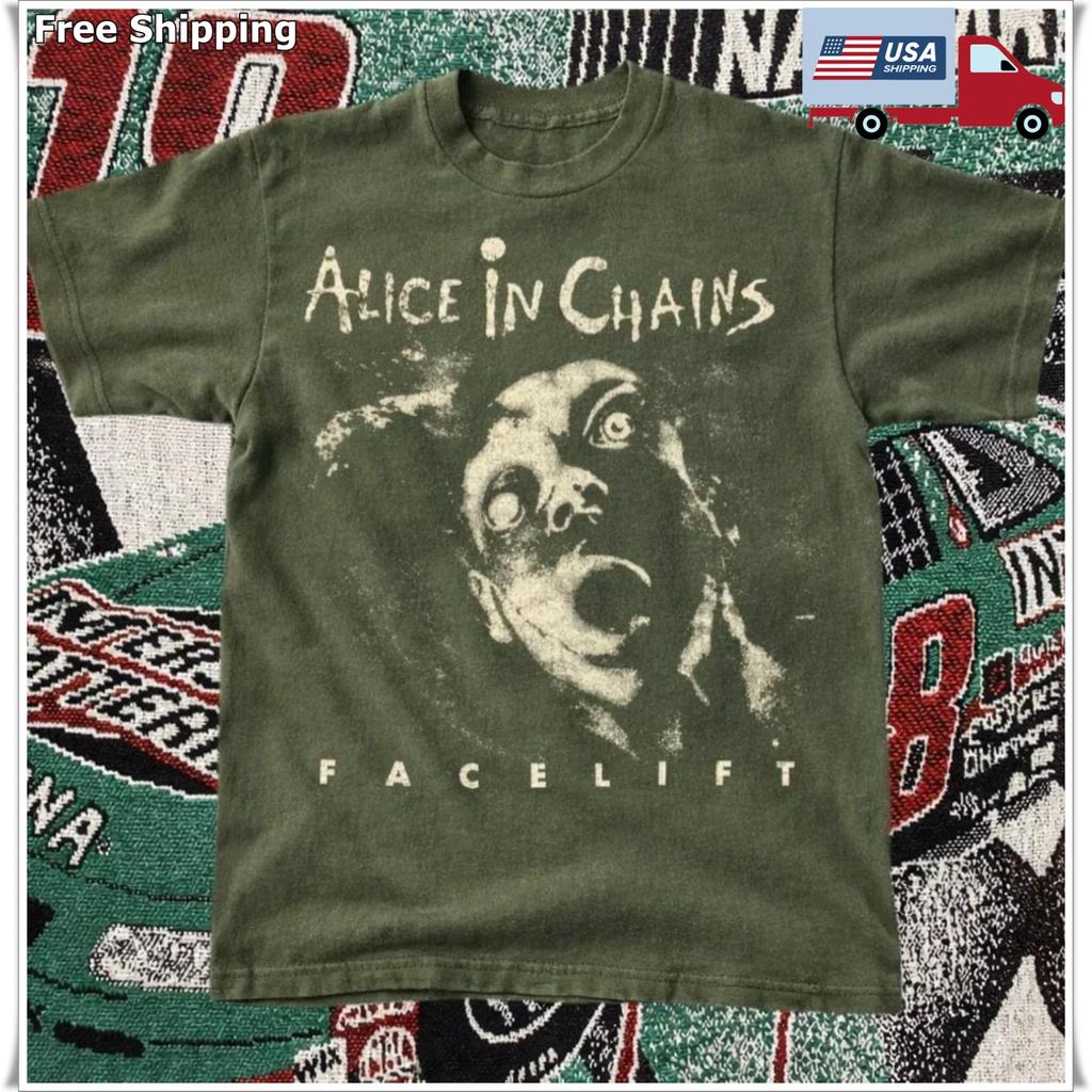 Vintage Style Alice In Chains Facelift Tee – Military Green Grunge Band T-Shirt
