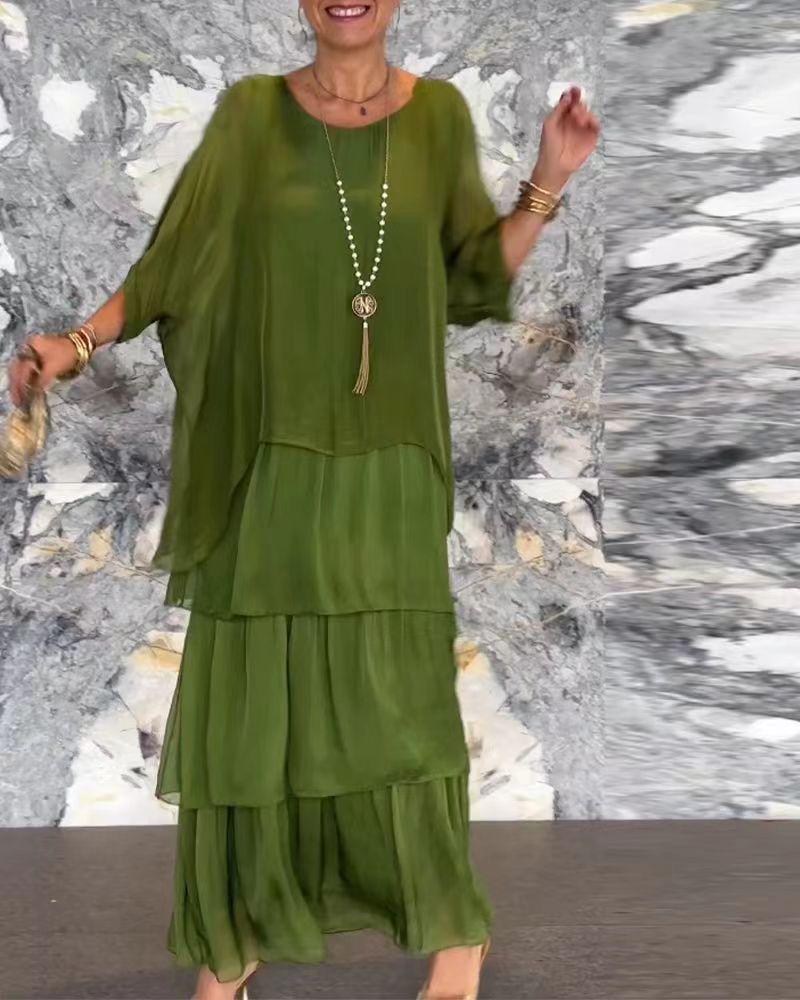 Chiffon Batwing Sleeve Long Dress