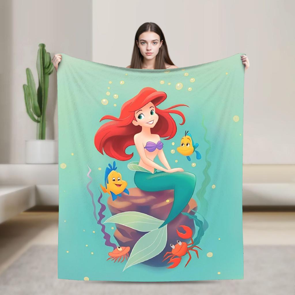 Little Mermaid Cartoon Princess Blanket Fleece Spring Autumn Portable Super Soft Throw Blanket for Sofa Outdoor Rug Piece