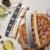Stainless Steel Pizza Cutter Double Handed Pizza Knife with Safety Knife Sheath Wooden Handle Apple Pie Dispenser Dough Cutter