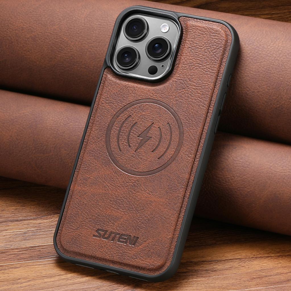SUTENI G5 For iPhone 17 Pro Max Case Compatible with MagSafe Litchi Texture Leather Back Cover