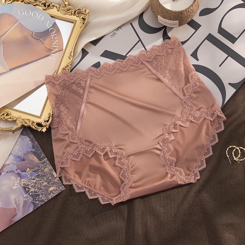 Women's Plus Size High-Waisted Satin Lace Panties - Sexy, Breathable, and Comfortable with Pure Cotton Crotch