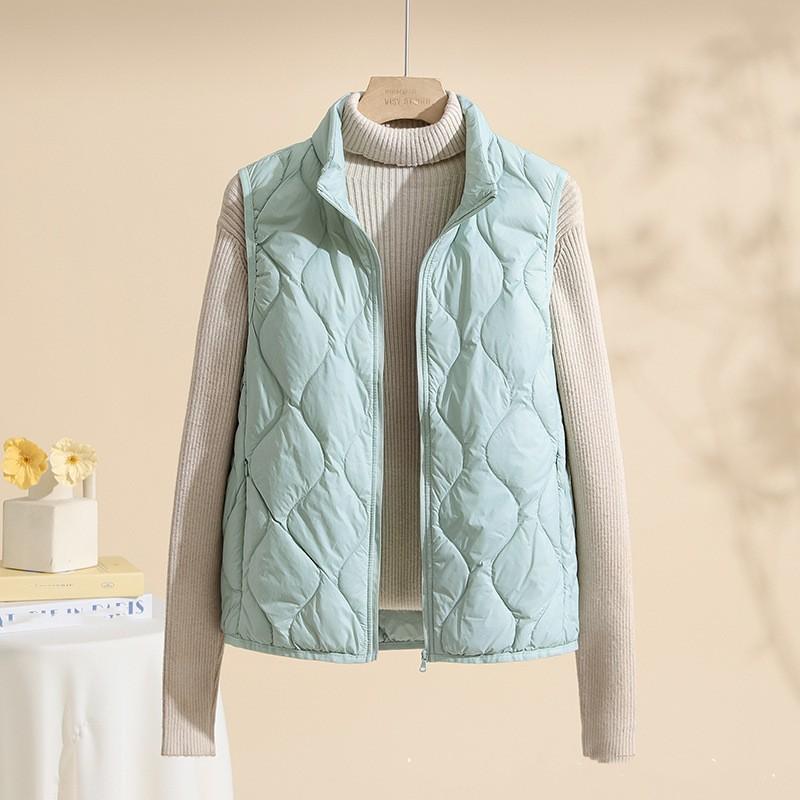 Women's Fall/Winter Solid-Color Cloud-Print Stand-Up Collar Vest: Lightweight, Zippered, Sleeveless Jacket