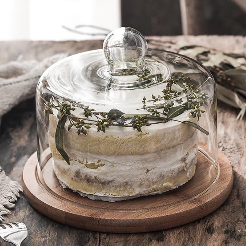 Glass Dome Cake Stand with Wood Tray