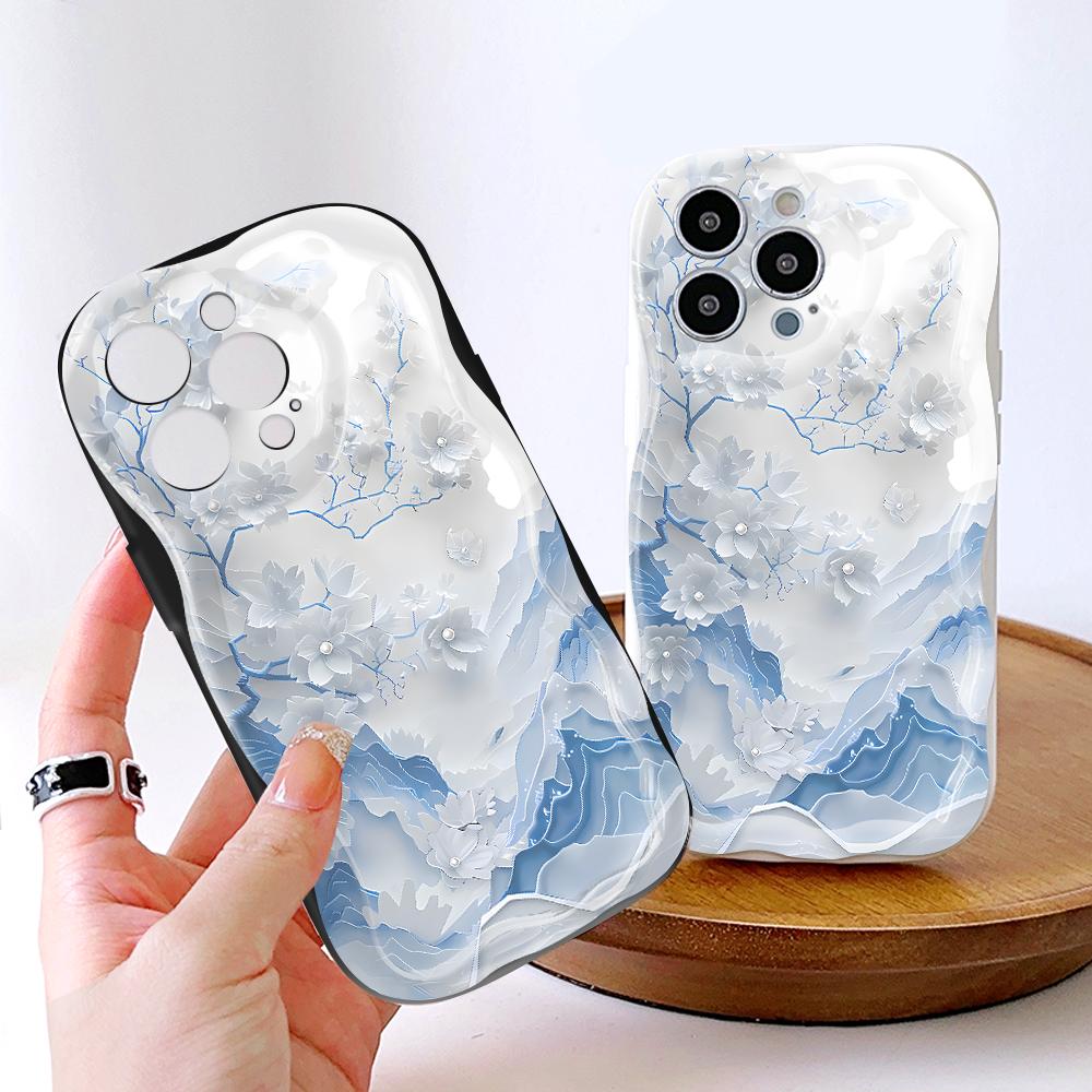 Kreslený vzor krémová textura pouzdro vlnitý okraj měkký silikonový kryt pouzdro na telefon pro iPhone Samsung Huawei Honor Xiaomi Redmi Infinix Tecno