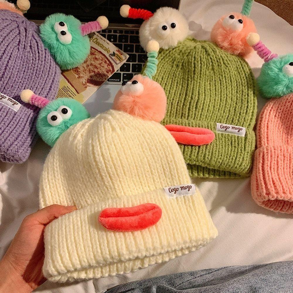 Candy Color Cartoon Knitting Hat Soft Winter Warm Cap Plush Pullover Hats Autumn and Winter