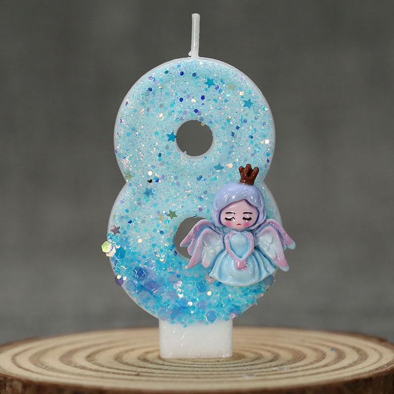 Princess Frozen Birthday Candles 0-9 Number Glitter Cake Candle Kids Girls Birthday Party Cake Topper Decoration Supplies