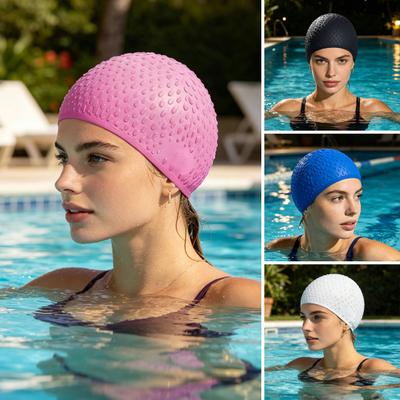 Adults Silicone Swimming Cap, Waterproof Non-slip Elastic Pool Swim Hat, Solid Color Men Women Bathing Cap for Long and Short Hair