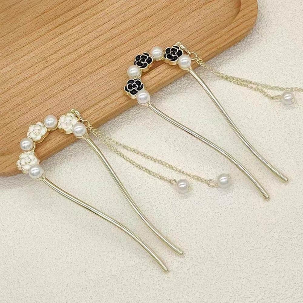 1pc Fashionable U-shaped Hairpin Retro Camellia Step-Swing Hairpin High-End Chinese Headpiece for Back Coils Advanced Hairpin